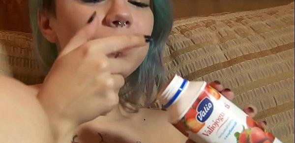  Tattooed pierced teen in socks showing her body